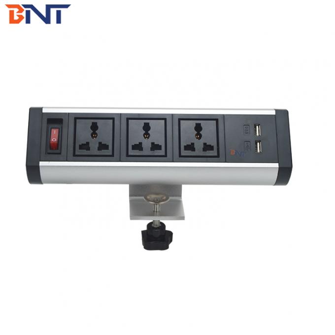 Aluminum Alloy Modular desktop Power Outlet , Conference Table Clamp