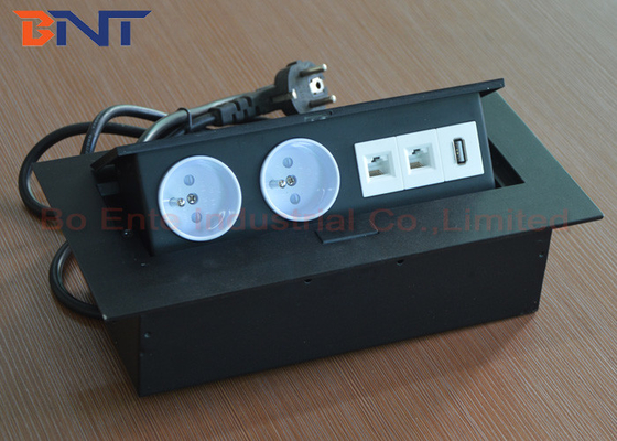 Rectangle Press Button Tabletop Hidden Pop Up Power Socket With HDMI / RJ45