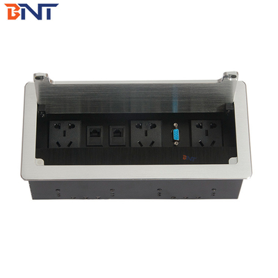 universal power strip with clamshell brush socket for office furniture system