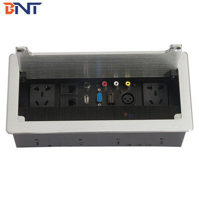 universal plug clamshell brush desk power socket cable grommet box /tabletop socket outlet with hdmi rj45