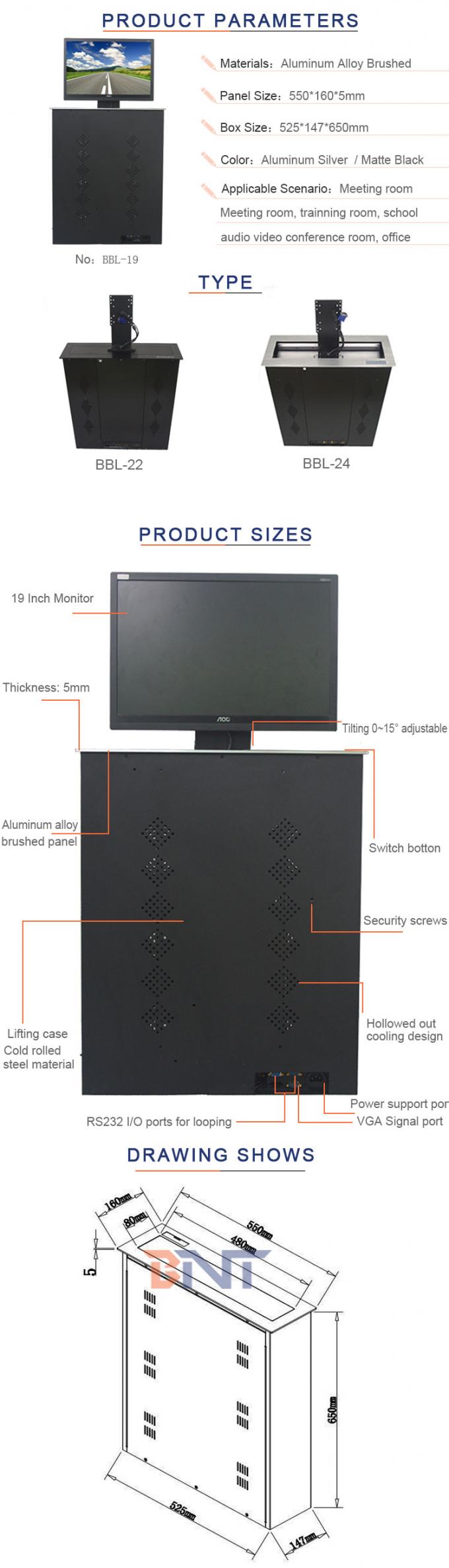 BNT Motorized LCD Monitor Lift For Conference System LCD Lifting Desk ...