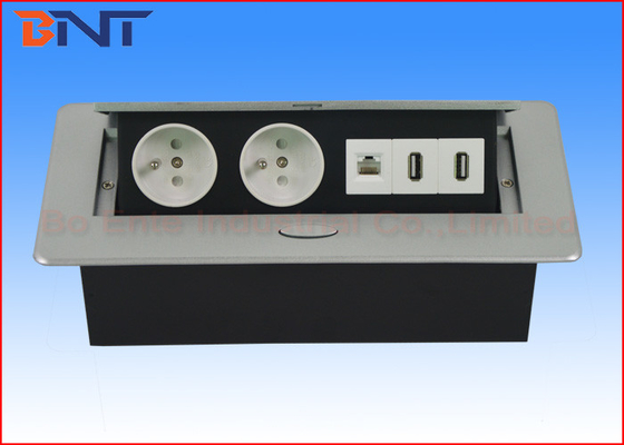 Silver Pneumatic Meeting Table Standard Power Socket Pop Up 265*130*65 Mm