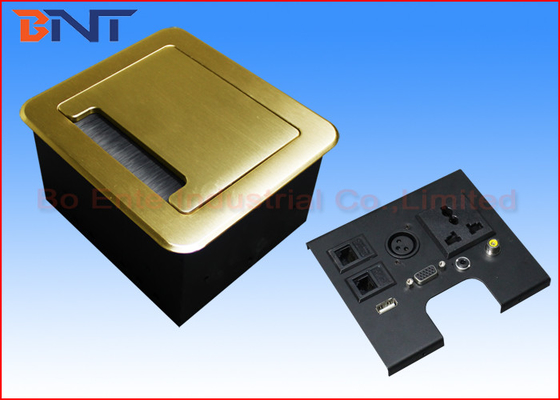 Gold Tabletop Flip Up Power Outlet , Compact Flip Up Manual Conference Table Outlet