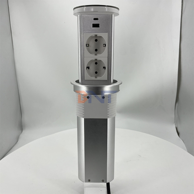 Lifting Recessed Tabletop Pop Up Socket with 2 AC Outlets and USB Ports Concealed Power Socket Outlet for Office Desk