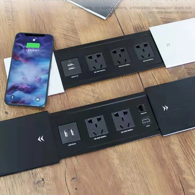 New Style Desktop Slip Cover Power Sliding Socket 10A Rated Current with Wireless Charger for Home and Office