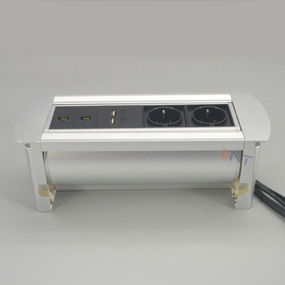 Manual Silver  Brushed Aluminum Alloy Table Pop Up Hidden Socket