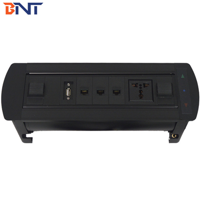 Matte Black Conference Table Outlet , Desktop Motorized Flip Up Power Outlet