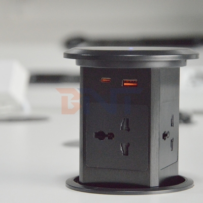 New Pneumatic Lift Pop up Socket US UK Universal Four Surface Mount Desktop Socket Top with 15W Wireless Charging Pop-up Socket