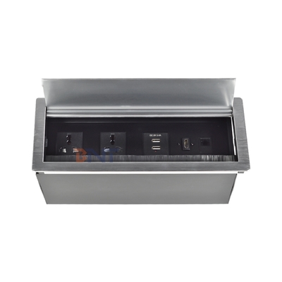 Factory Price Desktop Table brush Flip Cover power socket with 2*Universal power supply, 2*USB A, 1*Network, 1*HDMI