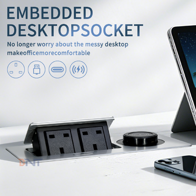 Hot Sale Pop up Power Socket Desktop Power Distribution Unit with Dual UK Standard 15W Wireless Charging for Desktop Convenience