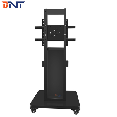 Black Floor Stand Mobile TV Trolley , 90 Degree Overturn Angle Rolling TV Cart
