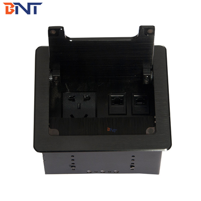 black table flip up socket with brushed flip-open cover used in office room BF400
