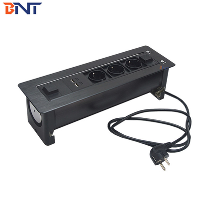 Black Electric Flip Up Multimedia Socket With Three EU Power Interfaces