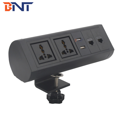 Factory directly sale clamp on desk design table powe Black Movable Clamp On Desk Power Socket With Network
