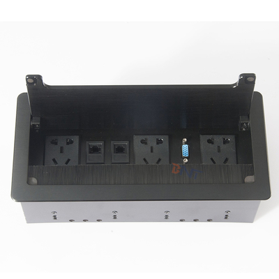 Table Hidden Manual Flip Up Desktop Outlets Box With Aluminum Alloy Panel Cover