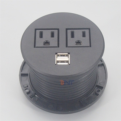 Mini Round Table Socket With 2 X USA Power And 1 X USB Charger