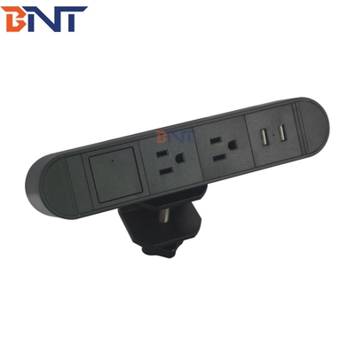 Boente New Arrival 6.56 Ft Cord US 2 Power Outlet With 2 USB Ports Black Clip On Table Power Strip Extension PRC