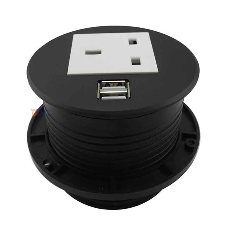 1 UK Power Outlet 2 USB Charger Table Top Grommets Round Desk Power