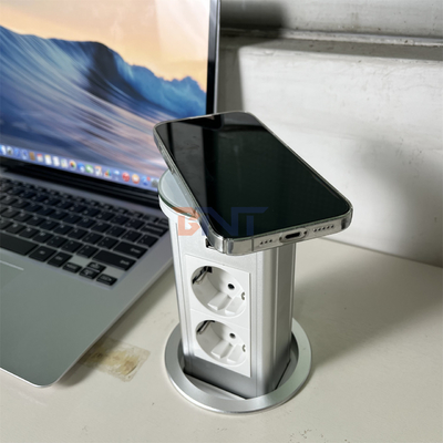 Lifting Recessed Tabletop Pop Up Socket with 2 AC Outlets and USB Ports Concealed Power Socket Outlet for Office Desk