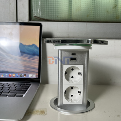 Lifting Recessed Tabletop Pop Up Socket with 2 AC Outlets and USB Ports Concealed Power Socket Outlet for Office Desk