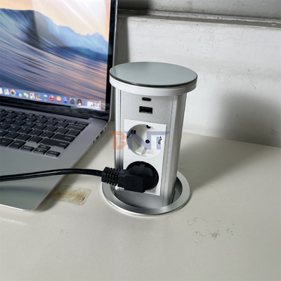 Lifting Recessed Tabletop Pop Up Socket with 2 AC Outlets and USB Ports Concealed Power Socket Outlet for Office Desk