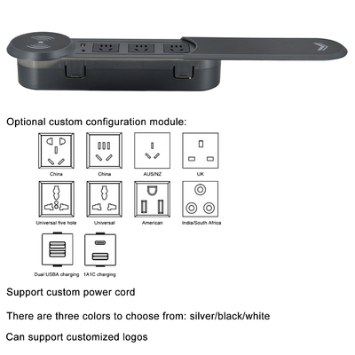 Customized logo cover-sliding desktop power socket PC Material/conference table mounted recess boxes power outlet