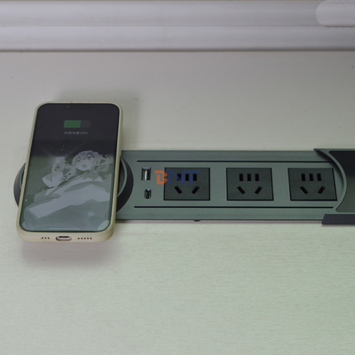 Customized logo cover-sliding desktop power socket PC Material/conference table mounted recess boxes power outlet