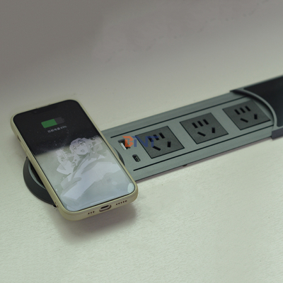Customized logo cover-sliding desktop power socket PC Material/conference table mounted recess boxes power outlet
