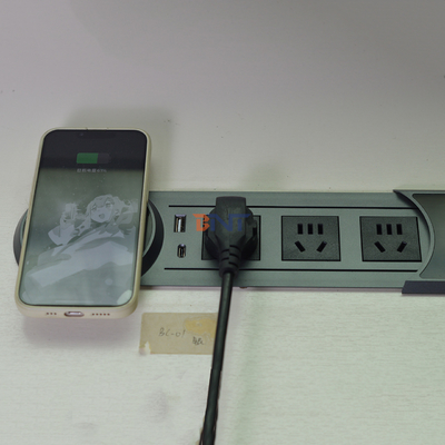 Customized logo cover-sliding desktop power socket PC Material/conference table mounted recess boxes power outlet