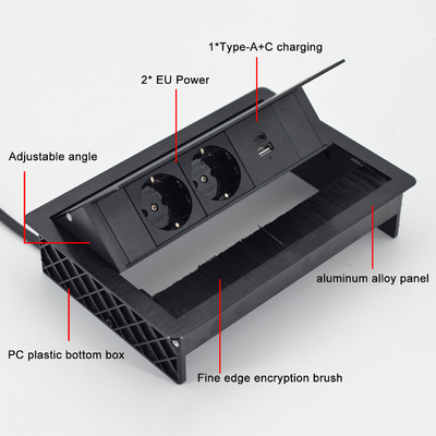 Built-In Desk Flip Cover socket with 2 Ac Outlets Power Socket Conference Table Wire Grommet Convenient Power Socket