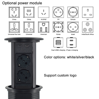 Electric Pop-Up Power Sockets Double side design 4 AC Outlets with dual USB A+C +wireless charger for Office De
