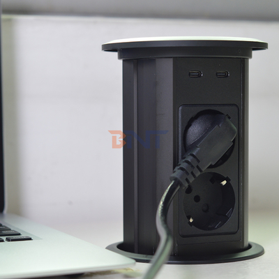Electric Pop-Up Power Sockets Double side design 4 AC Outlets with dual USB A+C +wireless charger for Office De