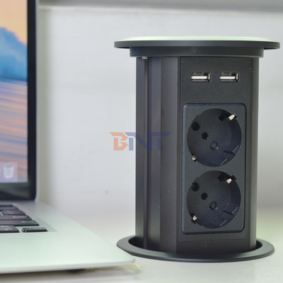 Electric Pop-Up Power Sockets Double side design 4 AC Outlets with dual USB A+C +wireless charger for Office De