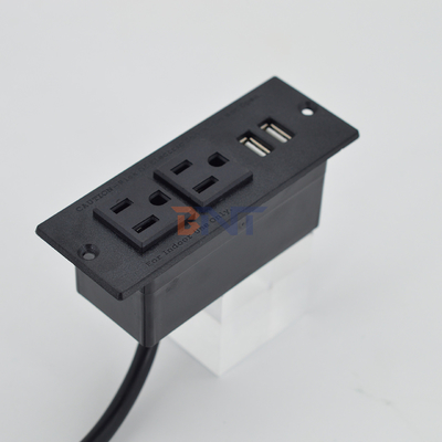 Recessed Power Strip US standard Desk Mountable Power socket 2 Outlets & 2 USB Type A socket for Cabinet Sofa