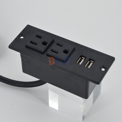 Recessed Power Strip US standard Desk Mountable Power socket 2 Outlets & 2 USB Type A socket for Cabinet Sofa