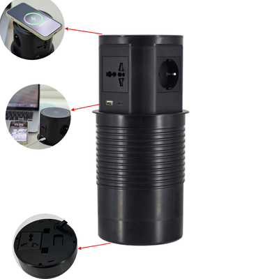 Kitchen Hidden Pneumatic Pop Up Power Sockets With usb port and 15W Wireless Charger for Office desk
