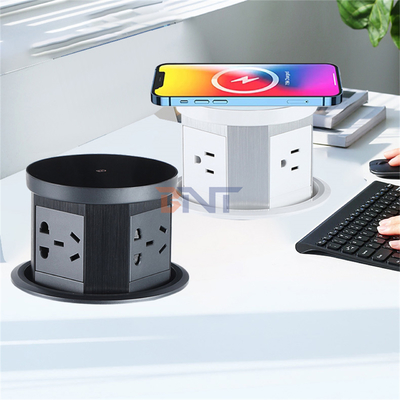 Recessed Desktop Pop-Up Hidden Power Socket with USB Port AC Kitchen Socket 16A with wireless fast charger for Office