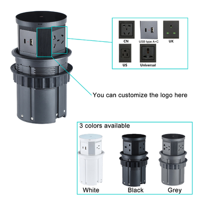 Recessed Desktop Pop-Up Hidden Power Socket with USB Port AC Kitchen Socket 16A with wireless fast charger for Office