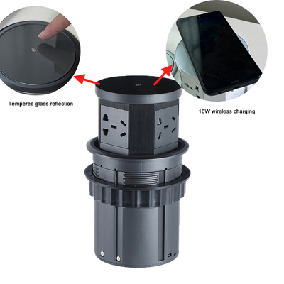 Recessed Desktop Pop-Up Hidden Power Socket with USB Port AC Kitchen Socket 16A with wireless fast charger for Office
