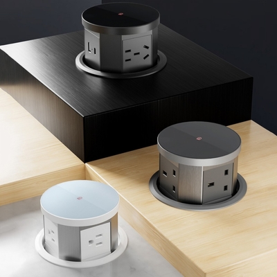 Recessed Desktop Pop-Up Hidden Power Socket with USB Port AC Kitchen Socket 16A with wireless fast charger for Office