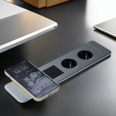 Office multifunctional under table socket EU power socket with usb A+C ports and wireless charger