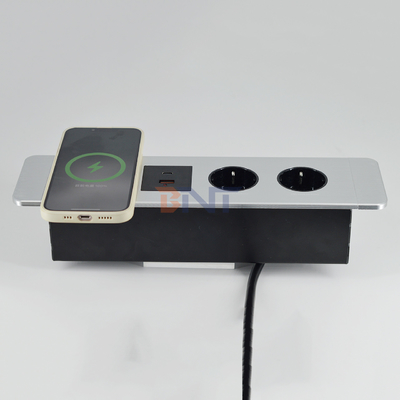Office multifunctional under table socket EU power socket with usb A+C ports and wireless charger