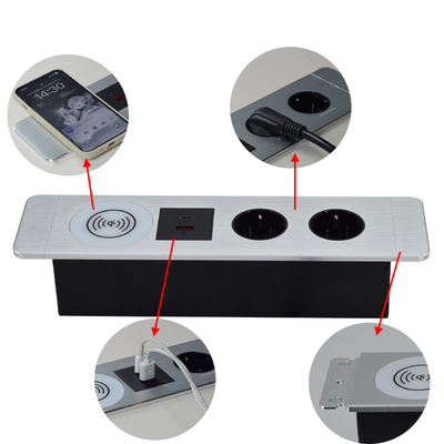 Office multifunctional under table socket EU power socket with usb A+C ports and wireless charger