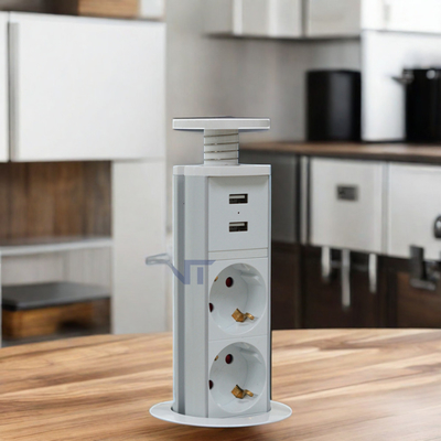 IP44 6cm White color kitchen vertical tower power outlet with USB Charging