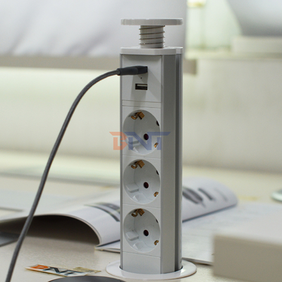 IP44 6cm White color kitchen vertical tower power outlet with USB Charging