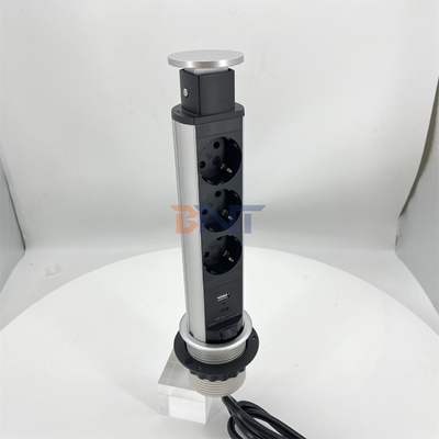 Round Circle Hidden Kitchen Pop Up Power Outlet with USB Plugs & Sockets for Counter Table Top