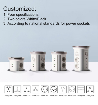 Kitchen Hidden Customize motorized pop up power kitchen sockets tabletop tower sockets with USB A+C charging sockets