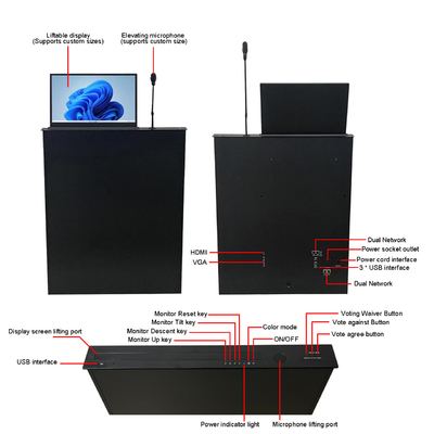 17.3" retractable motorized monitor lift tv lift mechanism motorized with motorized MIC for paperless conference system