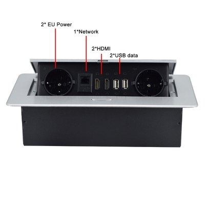 Embedded Factory Pop up Socket with EU Power Outlet Embedded Tabletop IP44 2 AC Outlets RJ45 Network and HDMI plug