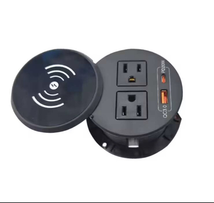 office furniture round ABS socket with wireless charger usb a+c for coffee hotle table charging station